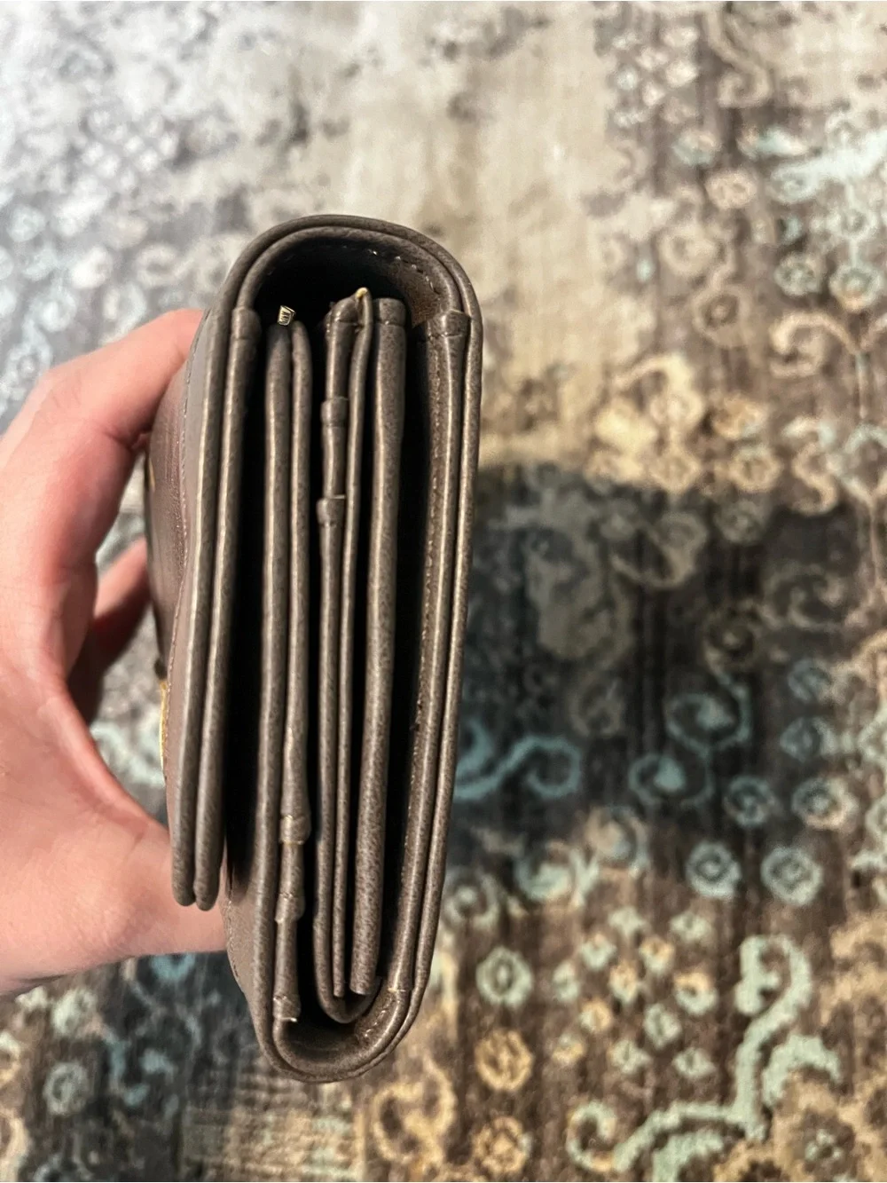 Women's Gray Faux Leather Fold-Over Wallet - Stylish Floral Cutout